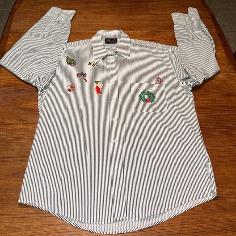 P.G.B. Button-Up Striped L/S Shirt Christmas Theme Vintage 90s